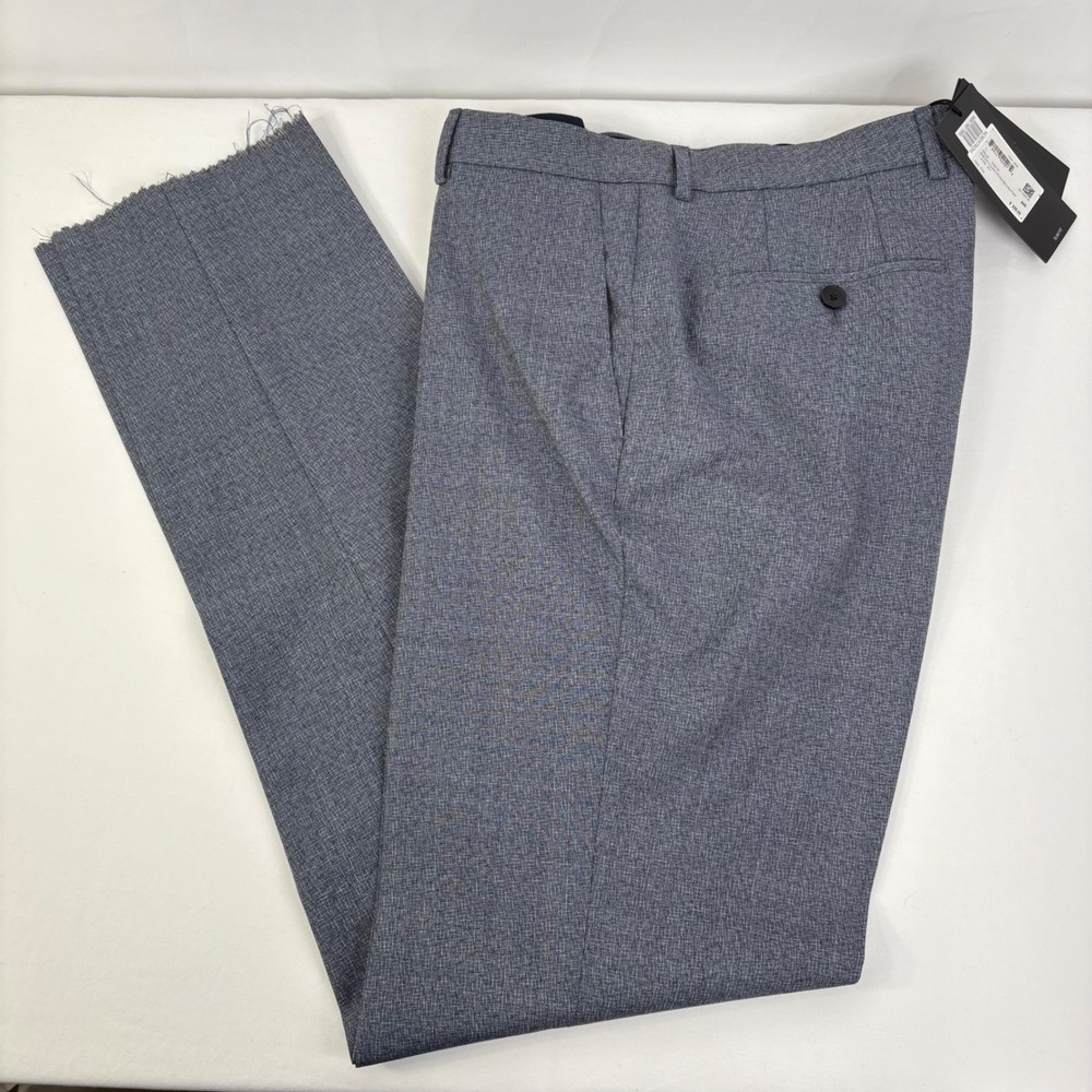 Hugo Boss Genius5 Mens Slim Fit Virgin Wool Dress Pants Blue Grey Unfinished 34R